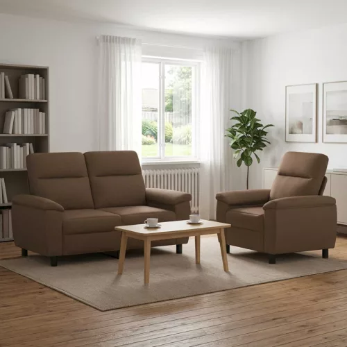 Kanapé Szett 2 pcs Barna Szövet