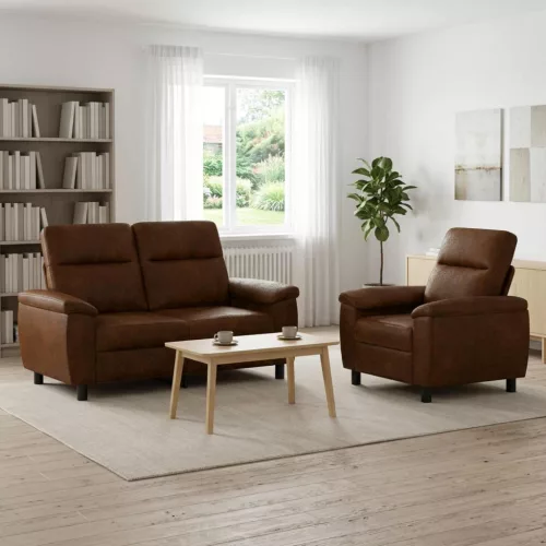Kanapé Szett 2 pcs Barna Műsuede Bőr