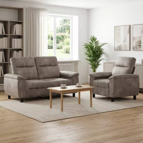Kanapé Szett 2 pcs Világosszürke Műsuede Bőr