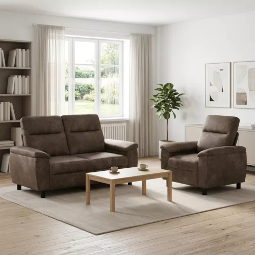 Kanapé Szett 2 pcs Sötétszürke Műsuede Bőr