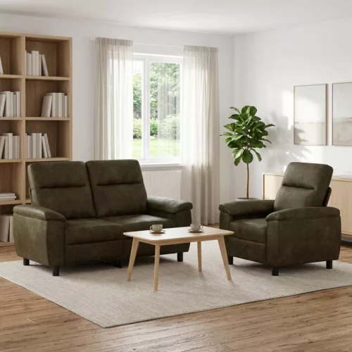 Kanapé Szett 2 pcs Katonai zöld Műsuede Bőr