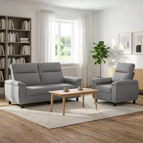 Kanapé Szett 2 pcs Világosszürke Szövet