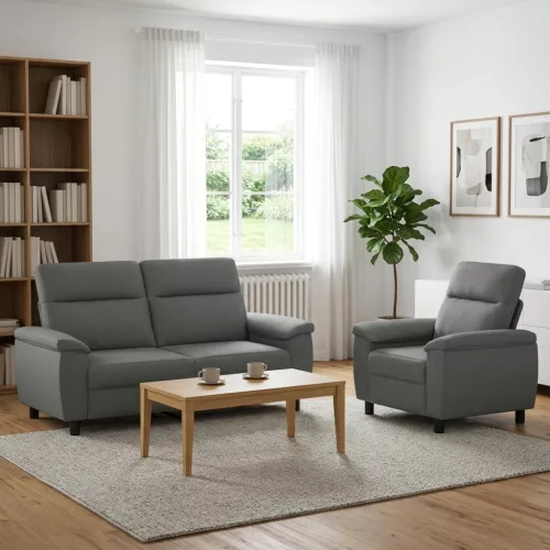 Kanapé Szett 2 pcs Sötétszürke Szövet
