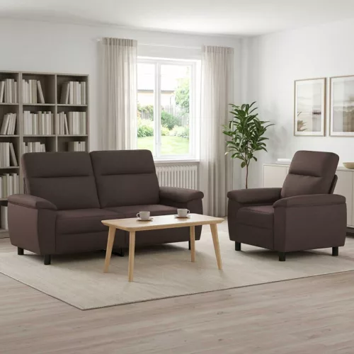 Kanapé Szett 2 pcs Sötét Barna Szövet