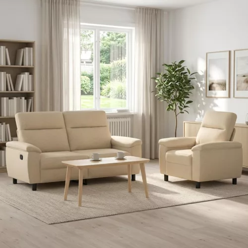 Kanapé Szett 2 pcs Krémszínű Szövet
