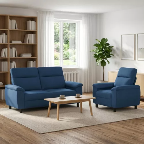 Kanapé Szett 2 pcs Kék Szövet
