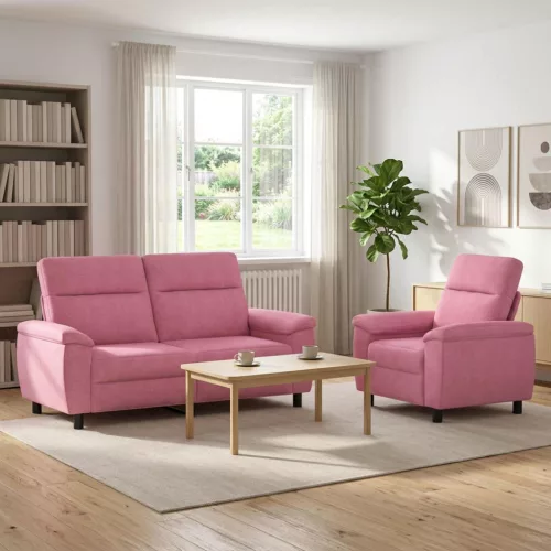 Kanapé Szett 2 pcs Rózsaszín Szövet