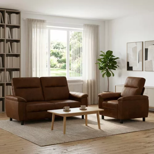Kanapé Szett 2 pcs Barna Műsuede Bőr