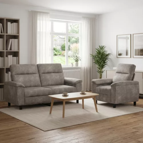 Kanapé Szett 2 pcs Világosszürke Műsuede Bőr