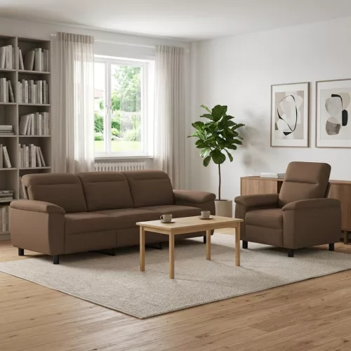 Kanapé Szett 2 pcs Barna Szövet