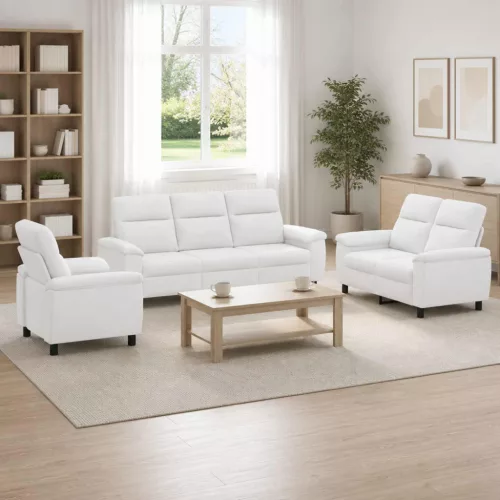 Kanapé Szett 3 pcs Fehér Szövet