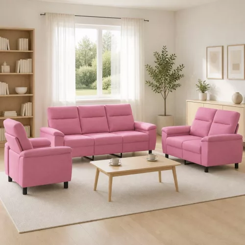 Kanapé Szett 3 pcs Rózsaszín Szövet