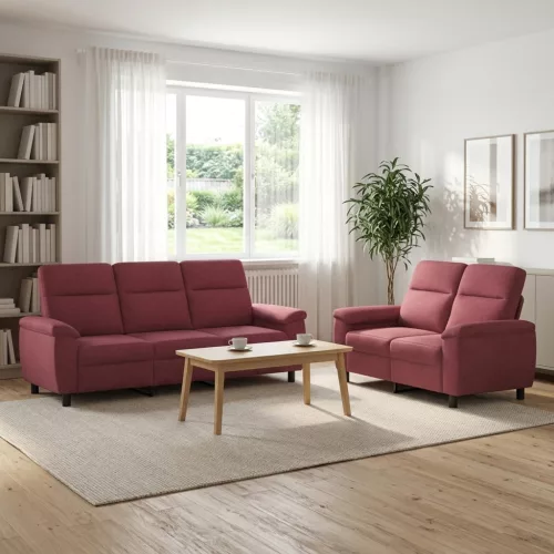 Kanapé Szett 2 pcs Bordó Szövet