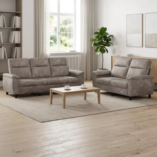 Kanapé Szett 2 pcs Világosszürke Műsuede Bőr