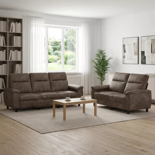 Kanapé Szett 2 pcs Sötétszürke Műsuede Bőr