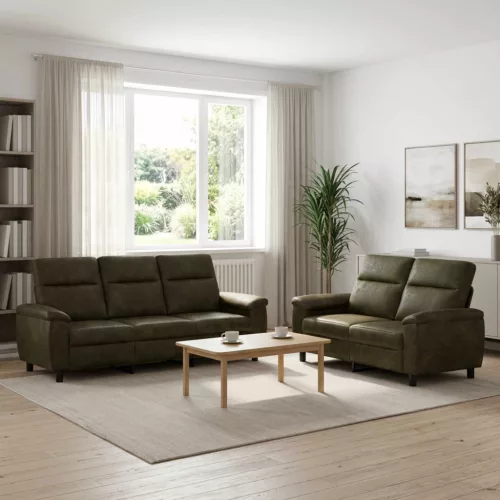 Kanapé Szett 2 pcs Katonai zöld Műsuede Bőr