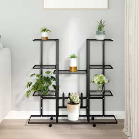   fekete vas virágtartó állvány kerekekkel 94,5 x 24,5 x 91,5 cm