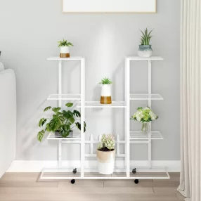   fehér vas virágtartó állvány kerekekkel 94,5 x 24,5 x 91,5 cm