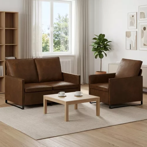 Kanapé Szett 2 pcs Barna Műsuéd anyag