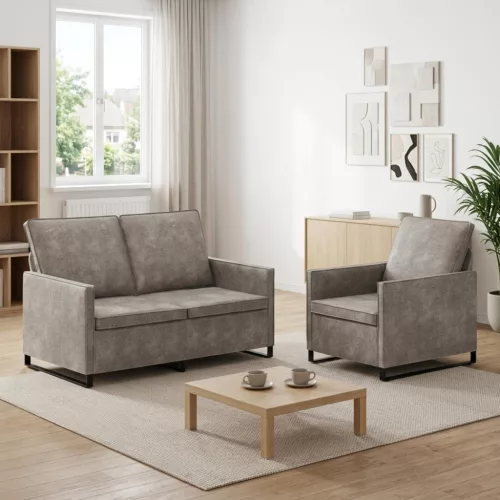 Kanapé Szett 2 pcs Világosszürke Műsuéd anyag