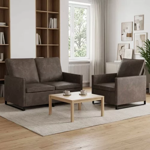 Kanapé Szett 2 pcs Sötétszürke Műsuéd anyag