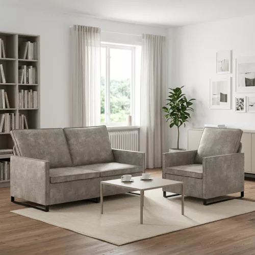 Kanapé Szett 2 pcs Világosszürke Műsuéd anyag