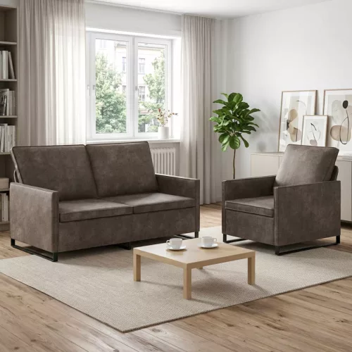 Kanapé Szett 2 pcs Sötétszürke Műsuéd anyag