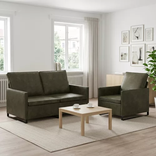 Kanapé Szett 2 pcs Katonai zöld Műsuéd anyag