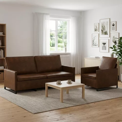 Kanapé Szett 2 pcs Barna Műsuéd anyag