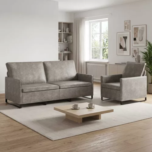 Kanapé Szett 2 pcs Világosszürke Műsuéd anyag