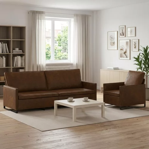 Kanapé Szett 2 pcs Barna Műsuéd anyag
