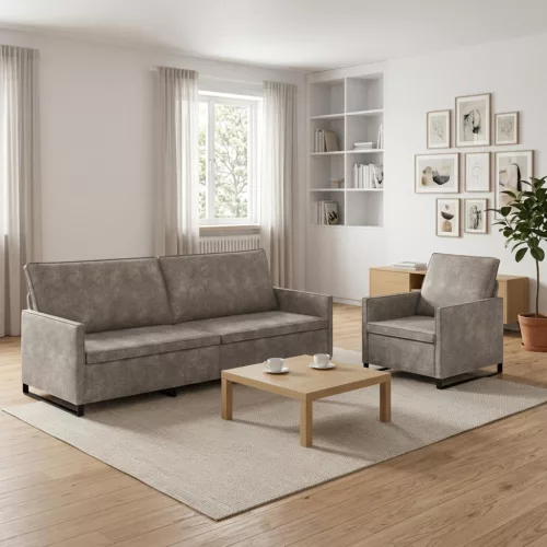 Kanapé Szett 2 pcs Világosszürke Műsuéd anyag