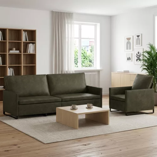 Kanapé Szett 2 pcs Katonai zöld Műsuéd anyag