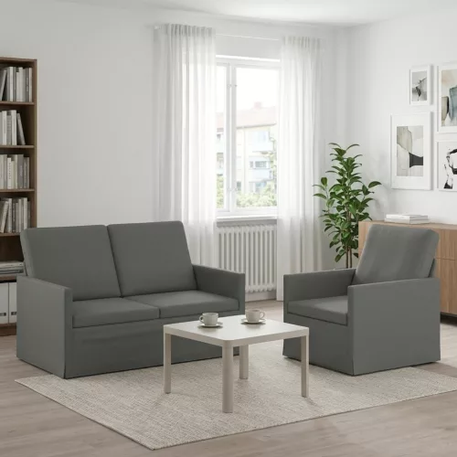 Kanapé Szett 2 pcs Sötétszürke Szövet