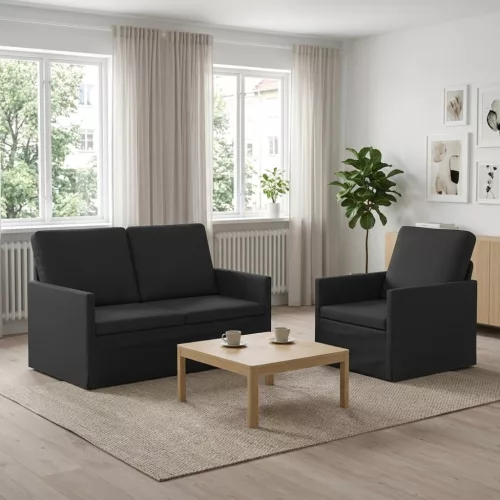 Kanapé Szett 2 pcs Fekete Szövet