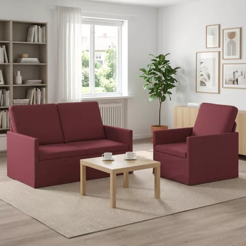 Kanapé Szett 2 pcs Bordó Szövet