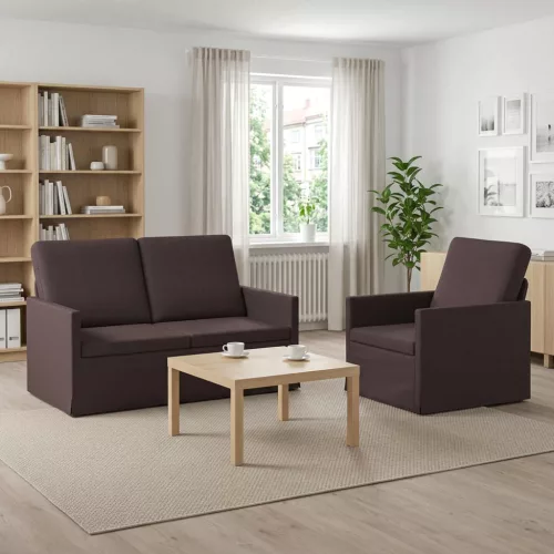 Kanapé Szett 2 pcs Sötét Barna Szövet