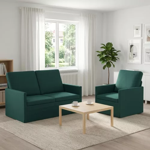 Kanapé Szett 2 pcs Sötétzöld Szövet