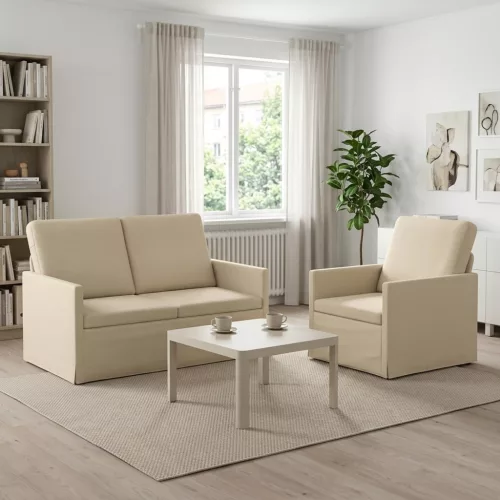 Kanapé Szett 2 pcs Krémszínű Szövet