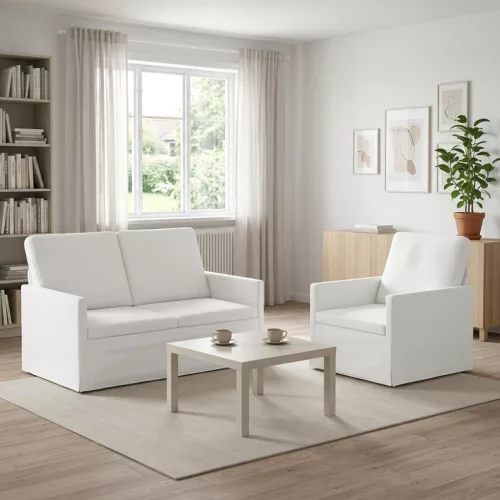 Kanapé Szett 2 pcs Fehér Szövet