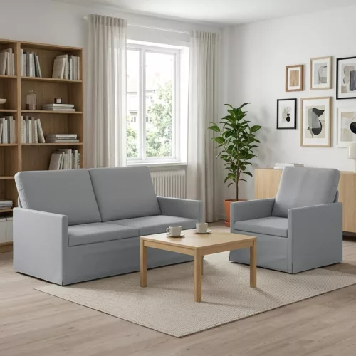 Kanapé Szett 2 pcs Világosszürke Szövet