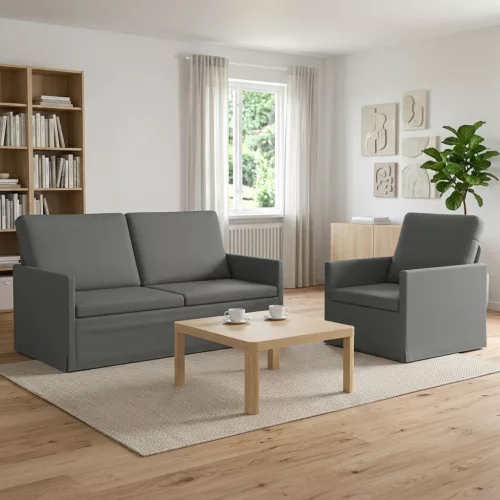 Kanapé Szett 2 pcs Sötétszürke Szövet