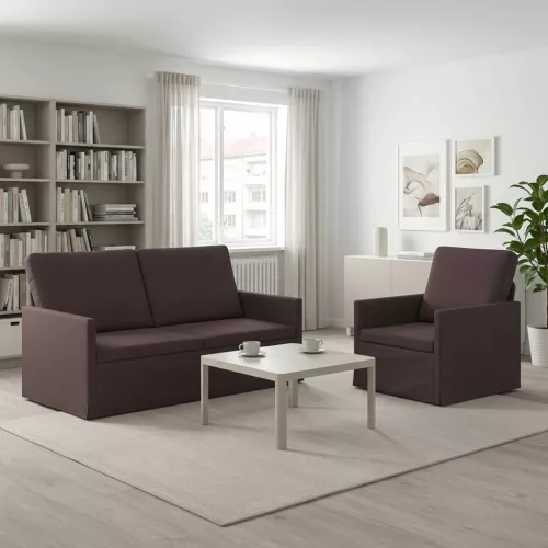Kanapé Szett 2 pcs Sötét Barna Szövet
