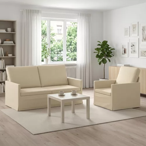 Kanapé Szett 2 pcs Krémszínű Szövet