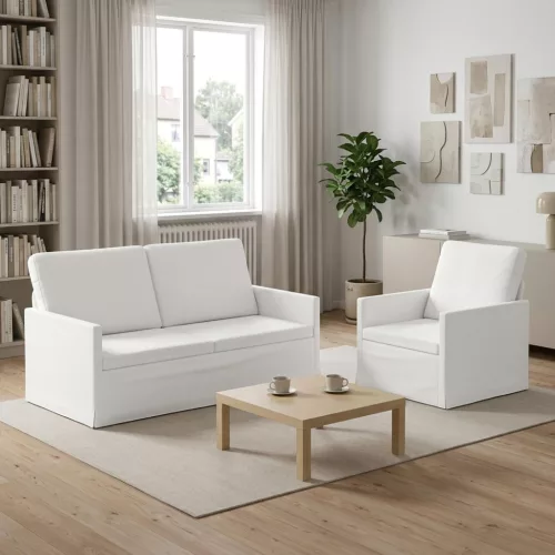 Kanapé Szett 2 pcs Fehér Szövet