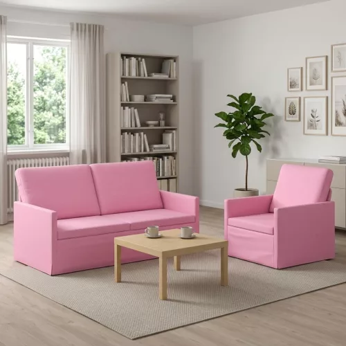 Kanapé Szett 2 pcs Rózsaszín Szövet