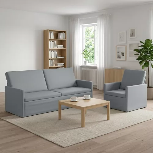 Kanapé Szett 2 pcs Világosszürke Szövet