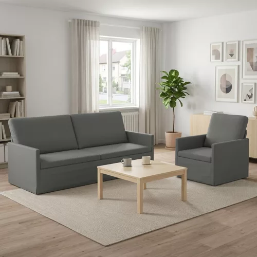 Kanapé Szett 2 pcs Sötétszürke Szövet