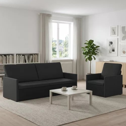 Kanapé Szett 2 pcs Fekete Szövet