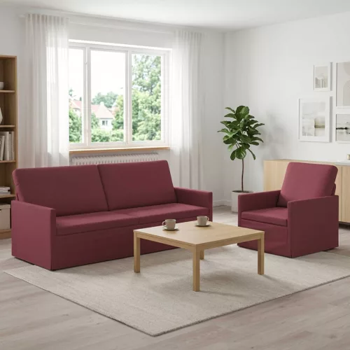 Kanapé Szett 2 pcs Bordó Szövet